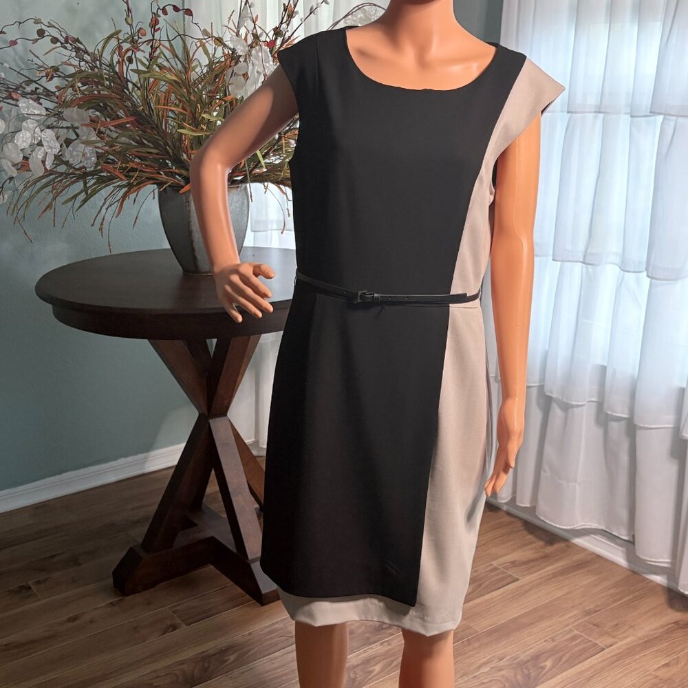 Calvin Klein Colorblock Sheath Dress w/ Belt Black Size 12 - Picture 7 of 9